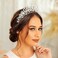 Formery Pearl Halo Crown Headband Silver Leaf Mary Goddess Halo Headpiece Handmade Halloween Party Festival Rhinestone Crystal Hair Accessories for Women and Girls