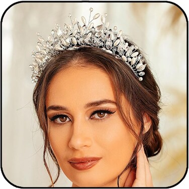 Formery Pearl Halo Crown Headband Silver Leaf Mary Goddess Halo Headpiece Handmade Halloween Party Festival Rhinestone Crystal Hair Accessories for Women and Girls