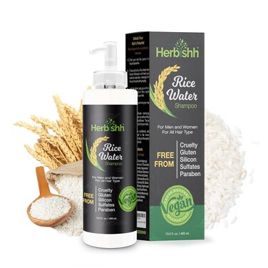 Herbishh Rice Water Hair Growth Shampoo - 400ml with Power of Castor Oil, Argan &amp; Coconut Oil &amp; Biotin   All Hair Type   Hair regrowth for Thinning Hair, Moisturizing &amp; Volumizing   Silicone Free
