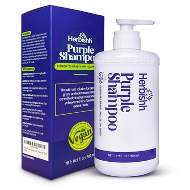 Herbishh Sulfate Free Purple Shampoo for Blonde Hair 16.9 fl. Oz, Eliminates Yellow &amp; Brassy Undertones from Silver &amp; Highlighted Hair, Deep Cleansing Shampoo, Frizz Control &amp; Color Protection