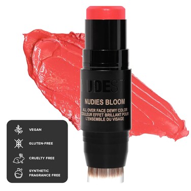 Nudestix Nudies Bloom Dewy and Radiant Cream Blush 3-in-1 All Over Face Colour For Cheeks, Eyes and Lips w/Blending Brush (Poppy Girl)