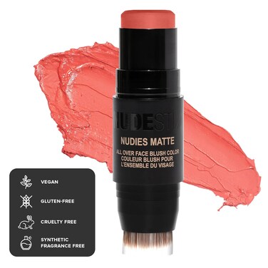 Nudestix Nudies Matte Cream Blush Stick 3-in-1 All Over Face Color - Blush Stick for Cheeks Eyes and Lips - Cream Blush for Cheeks w/Blending Brush