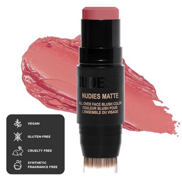 Nudestix Nudies Matte Cream Blush Stick 3-in-1 All Over Face Color - Blush Stick for Cheeks Eyes and Lips - Cream Blush for Cheeks w/Blending Brush