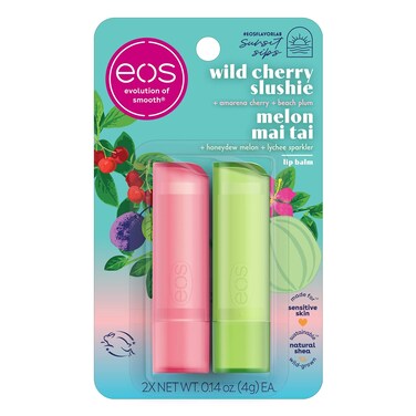 eos Sunset Sips Lip Balms- Melon Mai Tai &amp; Wild Cherry Slushie, All-Day Moisture, Lip Care, 0.14 oz, 2-Pack