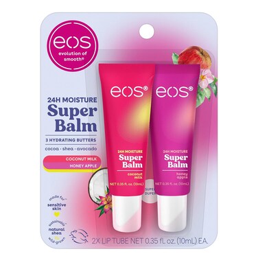 eos 24H Moisture Super Balm- Coconut Milk &amp; Honey Apple, Lip Mask, Day or Night Lip Treatment, Made for Sensitive Skin, 0.35 fl oz, 2-Pack