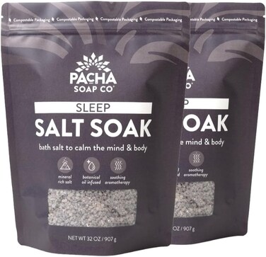 Pacha Soap Co Sleep Salt Soak, Soothing Bath Soaking Aid 2 Pack, 32 oz Each