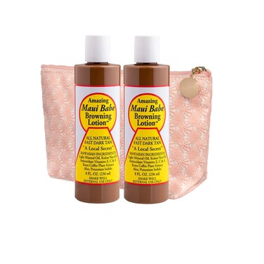 Maui Babe Browning Lotion - Outdoor Tanning Lotion 8 ounce (Pack of 2) with Makeup Bag - Amazing Maui Babe Suntan Lotion - Tanning Formula Sun Lotion