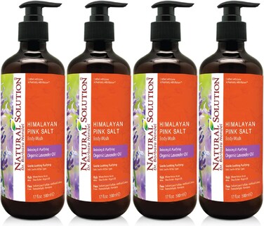 Natural Solution Moisturizing Shower Gel, Purifying &amp; Nourishing with Organic Lavender Oil, for All Skin Types Himalayan Pink Salt Body Wash, 500 ml Each, Pack of 4