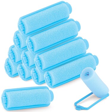 Foam Hair Roller Set, Heatless Hair Curlers to Sleep In, Self-Fastening, Soft Wave Curlers for Short and Medium Hair, Blue, 1.5CM 12 Pieces &ndash; By Rampro