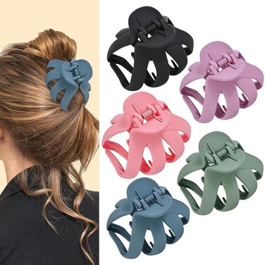 Lolalet Octopus Hair Claw Clips, 5 Pack Non-slip Jaw Clips Medium Hair Clamps for Thick Curly Long Hair, Wide Grip Hair Accessories for Women Girls -Style A