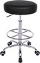 VECELO Round Rolling Stool with Footrest and Wheels, Easy Assembly PU Leather Height Adjustable Drafting Swivel Chair for Spa Salon, Office, Medical, Beauty, Bar, Lab