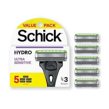 Schick Hydro Ultra Sensitive Razor Refills, 5ct   Razor Blades Refills, Razor Blades for Men, Shaving Blades for Men, Hydro Razor Blades Refill, 3 Blade Razor Heads, 5 Refills