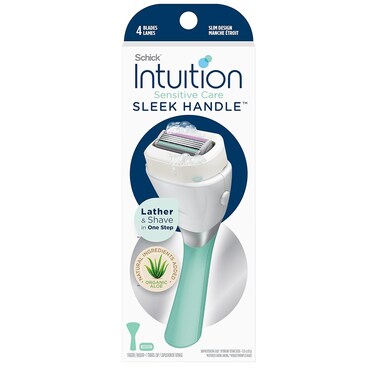 Schick Intuition Sensitive Care 4-Blade Pivoting Razor, Silver, Modern Style, Women's Sensitive Skin, 1 Count