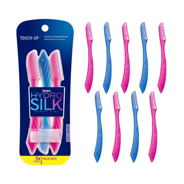 Schick Hydro Silk Touch-Up Dermaplaning Tool with Precision Cover, 9ct   Dermaplane Razor, Face Razors for Women, Eyebrow Razor, Facial Razor, Dermaplaning Razor, Womens Face Razor Peach Fuzz Remover