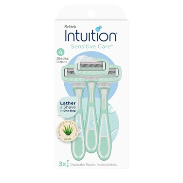 Schick Intuition Disposable Razors with Sensitive Skin, 3 Count   Razors Sensitive Skin, Women&rsquo;s Disposable Razors with a Touch of Aloe, Travel Razor