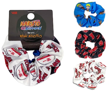 Naruto Scrunchies Set &ndash; Anime Hair Ties, Officially Licensed Naruto Shippuden Hair Elastics Pack of 3