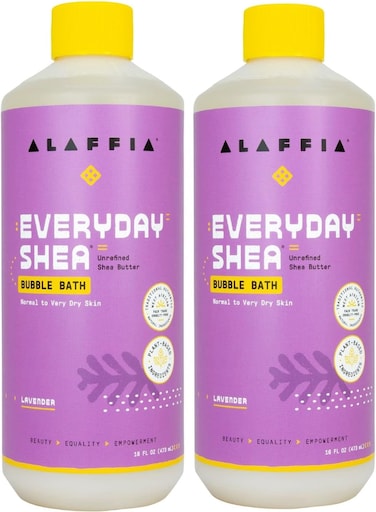 Alaffia Everyday Shea Bubble Bath, Soothing Support for Deep Relaxation and Soft Moisturized Skin, Made with Fair Trade Shea Butter, Cruelty Free, No Parabens, Vegan, Lavender, 2 Pack - 16 Fl Oz Ea