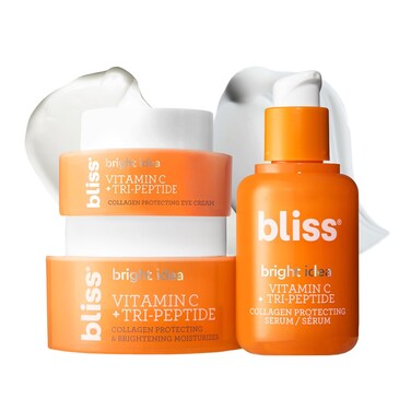 Bliss Glow Getter Bright Idea Vitamin C + Tri-Peptide 3-Piece Kit &ndash; Includes Brightening Moisturizer, Eye Cream &amp; Serum for Radiant, Firm, Hydrated Skin &ndash; Vegan &amp; Cruelty-Free Skincare Gift Set
