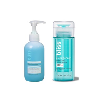 Bliss Fab Foaming Cleanser &amp; Clear Genius Toner + Serum   Pore Purifying Duo for Clear Skin   2 Step Skincare Routine   Clean, Vegan, Cruelty-Free