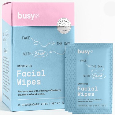 Calm Line Facial Wipes - Brightening Cleaning Wipes, Unscented Moist Towelettes Individually Wrapped - Natural Wipes &amp; Face Wash Cloth for Facial Cleansing with AHA/BHA, Clover and Calendula - 15ct