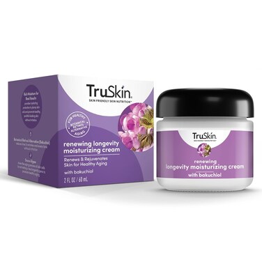 TruSkin Longevity Moisturizing Cream &ndash; Revolutionary Face Moisturizer with Bakuchiol &amp; Snow Algae &ndash; Healthy Aging Gentle Retinol Alternative, Firmer-Looking Skin, 2 fl oz