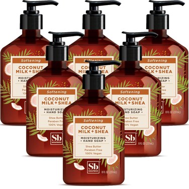 Soapbox Coconut Milk &amp; Shea Moisturizing Hand Soap for Bathroom &amp; Kitchen with Pump Dispenser, (6 Pack, 8oz Each)