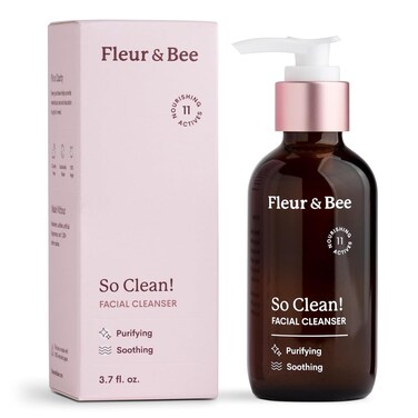 FLEUR &amp; BEE Face Wash   100% Vegan &amp; Cruelty Free   Non Drying, Gentle, Daily Use   Dermatologist Tested Facial Cleanser with Natural and Organic Ingredients   So Clean (3.7 Fl Oz)