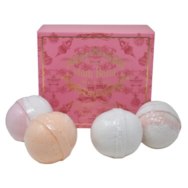 Mom Bomb Bath Bomb Collection Gift Set (4) with (1) Mistletoe Kisses, (1) Peppermint Cocoa, (1) Fireside Dreams, &amp; (1) Warm Apples Plant Based Fragrances - Made in The USA