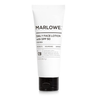 MARLOWE. No. 128 Men's Facial Lotion with Sunscreen SPF 50, 3.4 oz, Oil-Free, Lightweight Daily Face Moisturizer for Men, Includes Natural Extracts to Hydrate, Nourish &amp; Soothe