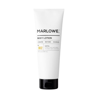 MARLOWE. No. 002 Santal Body Lotion 8 Oz, Moisturizing &amp; Nourishing Daily Dry Skin Lotion for Men, Made with Hydrating Natural Aloe Vera, Non-Oily, Warm Amber, Sandalwood &amp; Citron Scent, Vegan