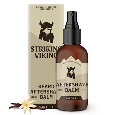 Striking Viking After Shave Balm for Men &ndash; Vanilla Scent Post-Shave Balm (4.0 fl oz) &ndash; Nourishing Aftershave Treatment to Soothe, Hydrate, and Revitalize Men&rsquo;s Skin