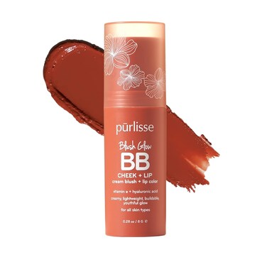 p&uuml;rlisse Blush Glow Lip and Cheek Tint - Blush Stick for Cheeks and Lips with Vitamin E &amp; Hyaluronic Acid - Hydrating &amp; Buildable 2-in-1 Cream Blush Stick - Desert Sunset (.28 oz)