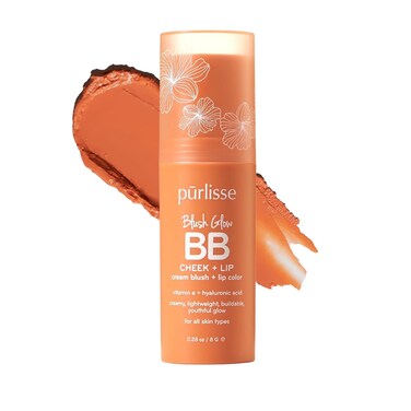 p&uuml;rlisse Blush Glow Lip and Cheek Tint - Blush Stick for Cheeks and Lips with Vitamin E &amp; Hyaluronic Acid - Hydrating &amp; Buildable 2-in-1 Cream Blush Stick - Peach Please (.28 oz)