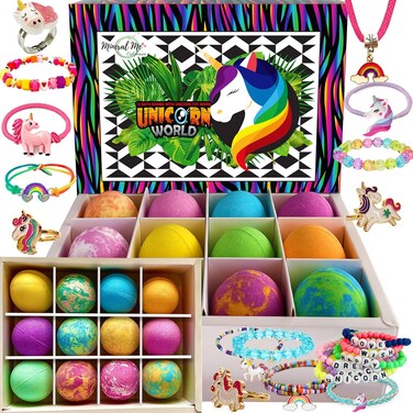 Unicorn Bath Bombs for Girls with Jewelry Inside - 12 pk Organic Bath Bombs for Kids with Surprise Inside, Skin Moisturizing Natural Rainbow Unicorn Bubble Bath. Birthday Gifts for Kids, Tweens