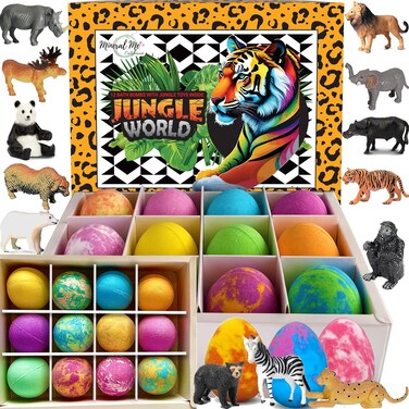 Bath Bombs for Kids with Surprise Inside- 12 pk Kids Bath Bombs with Jungle Toys Inside, Organic, Natural, Skin-Moisturizing Bubble BathBombs. Birthday Gifts for Kids, Boys, Girls, Toddlers