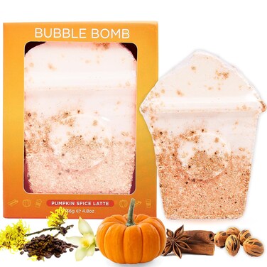Pumpkin Spice Latte Bath Bomb for Women &amp; Girls (Giftable Packaging) &ndash; Natural Relaxing Fall Bubble Bombs - Luxury Vanilla, Coffee, Cinnamon &amp; Pumpkin Scented