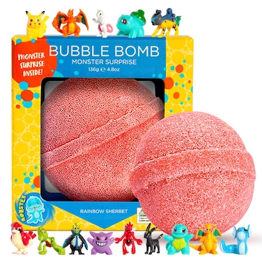 Poke Monster Bath Bomb for Kids with Surprise Toys Inside (Gift Set) - Large Bubble Bath Bomb Stocking Stuffers for Kids, Boys &amp; Girls - Skin-Safe, Made in USA - Holiday Gift by Two Sisters
