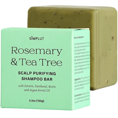 Rosemary &amp; Tea-Tree Scalp Purifying Shampoo Bar with Keratin, Panthenol, Biotin and Argan-Oil (5.2oz)   Sulfate Free, Vegan Hair Nourishing Soap Bar   Aromatherapy Care Deep Cleansing