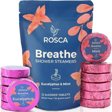 ROSCA Eucalyptus &amp; Mint Shower Steamers - 12 Aromatherapy Shower Steamer with Essential Oils - Stress Relief Fizzies - Mothers Day Gifts, Relaxation Birthday Gifts for Women and Men