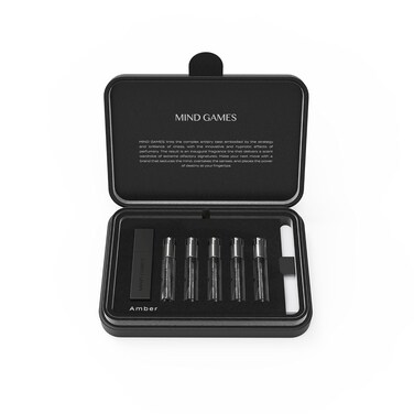 MIND GAMES Amber 5 Piece Olfactive Discovery Set - Designer Perfume Set for Women &amp; Men - Luxury Fragrance Gift Set with Double Attack, Sissa, French Defense, The Forward &amp; Queening