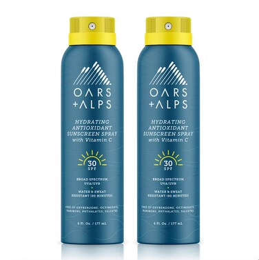 Oars + Alps Hydrating SPF 30 Sunscreen Spray, Infused with Vitamin C and Antioxidants, Water and Sweat Resistant, 6 Oz, 2 Pack