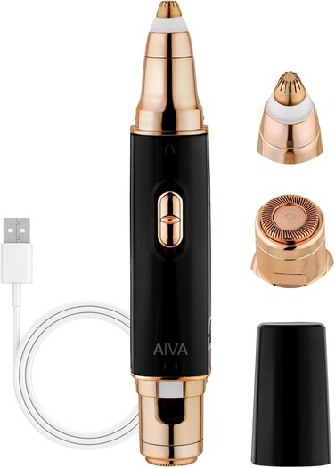 SPA SCIENCES - AIVA Deluxe - Dual 2-in-1/Double Sided Facial Hair Remover &amp; Eyebrow Trimmer USB Rechargeable with Built-in LED Lights