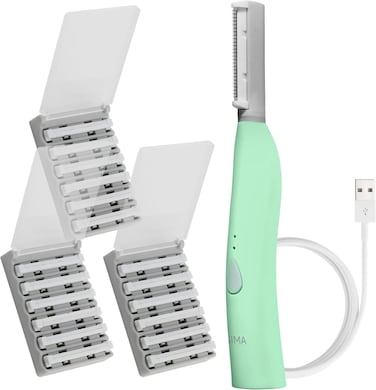 SPA SCIENCES - SIMA Patented Dermaplane Razor for Women Face &ndash; Painless 2-in-1 Facial Exfoliation &amp; Peach Fuzz Hair Removal &ndash; Anti-Aging &ndash; 3 Speeds &ndash; Rechargeable &ndash; 21 Weeks Treatment