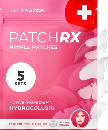 PatchRx Full Face Pimple Patches (5 Sets), Reduce Pimples On Whole Face Overnight, Hydrocolloid Acne Mask, Face Pimple Patches, Large Acne Patches, Full Face Hydrocolloid Mask, Pimple Patches For Face