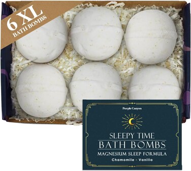 Purple Canyon Bath to Bed Natural Bath Bombs   Relaxing Sleep Support with Magnesium   Chamomile and Vanilla Scented Handmade Bath Bombs Set