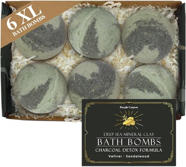 Purple Canyon Mineral Mud Bath Bombs   Skin Moisturizing Deep Sea Minerals with Arctic Clay and Spirulina   Vetiver and Sandalwood Scented Handmade Natural Bath Bomb Set