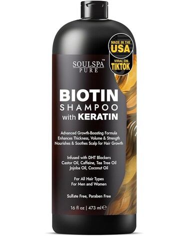 Biotin Shampoo with Keratin - Advanced Anti-Thinning, Hair Growth &amp; Repair Formula - Soothes Scalp, with Tea Tree Oil &amp; DHT Blockers - Strong, Healthy Hair for Men &amp; Women - 16 fl oz