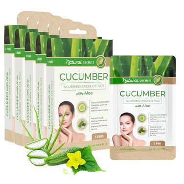 Cucumber &amp; Aloe Under Eye Patches - Soothing, Anti-Aging, Cooling, Hydrating, Dermatologist Tested, Cruelty Free Korean Skin Care For All Skin Types - 25 Pairs (5 Pack)