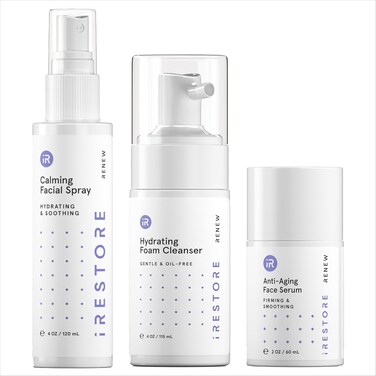 iRESTORE 3-Step Skincare Set Red Light Therapy Essentials Kit, Renew Trio Includes Hydrating Cleanser + Facial Spray + Anti-Aging Face Serum Works Best with iRESTORE Red Light Therapy Mask