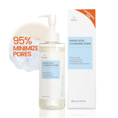 Elvira Gentle Foaming Hydrating Facial Cleanser, Face Wash for Oily Skin and Sensitive Skin, Pore Deep Cleansing, Makeup Remover, Non-Comedogenic, Fragrance Free, Soap Free &amp; Paraben Free, 6.76 fl oz